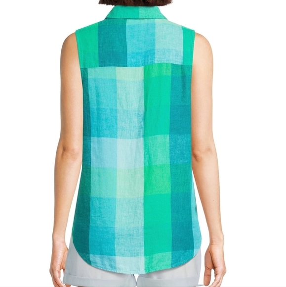 NWT Time and Tru Linen Blend Blue Green Sleeveless Button-Up Henley Top Size Med - Picture 2 of 8